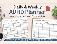 ADHD Daily Weekly PDF Planner | Daily Task Focus, Time Tracker | Digital Downloa