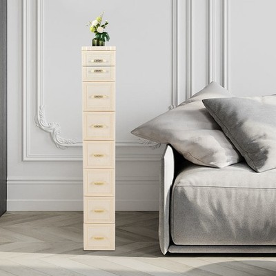 Milky-White 8-Drawer Slim Rolling Floor Cabinet 18×32×116 cm