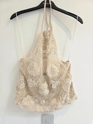 Rita Ora primark Crochet flower cotton summer beach holiday top size large 14-16