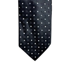 DKNY Mens Silk Tie Black Silver Geometric Square Pattern Made in USA WPL 2831