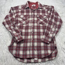 Vintage 70s 80s Pendleton Men's M Wool Plaid Pearl Snap Shirt Western Red