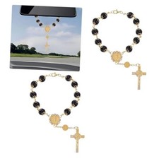 ZIMISI 2PCS Car Rosary for Rearview Mirrors, Personalized Blessing Black