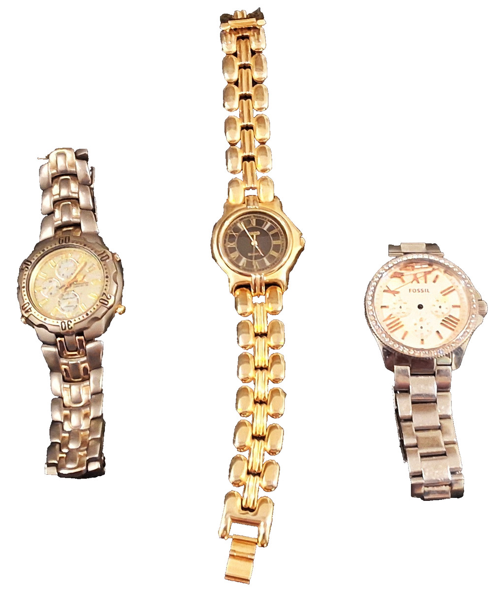 3 pc Lot Watches - Citizen Eco Drive, Fossil, Suizo- Needs Service or FPO