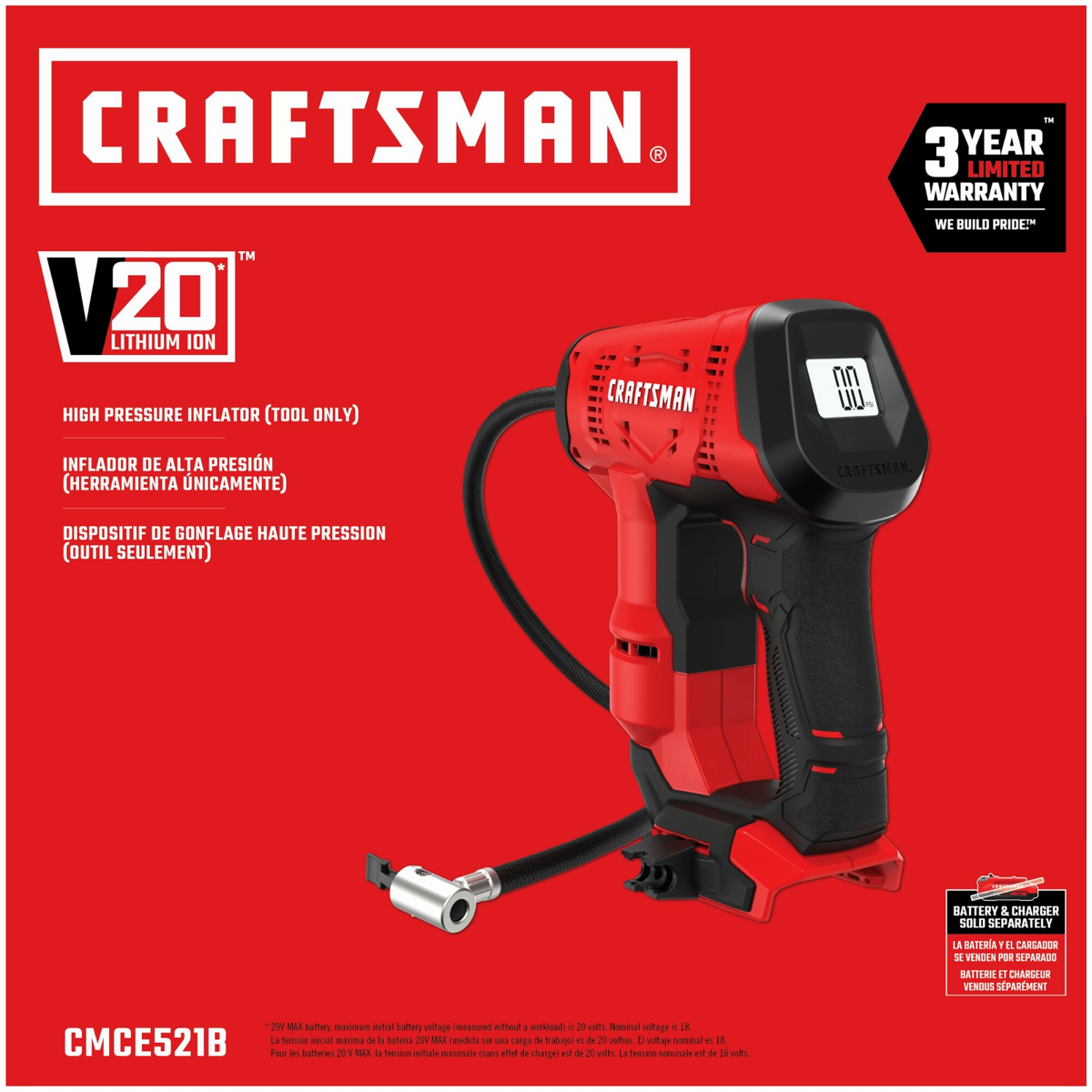 NEW CRAFTSMAN V20 Cordless Tire Inflator CMCE521B Bare Tool
