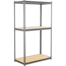 Industrial 3 Shelf Heavy Duty Boltless Shelving Z Beam Starter 60Wx24Dx96H Wood