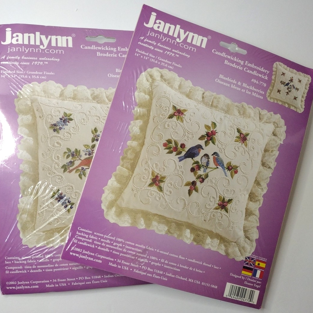 2x Janlynn Pillow Kit Cover Birds Candlewicking Embroidery 1
