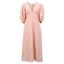 Zimmermann V-Neck Midi Dress In Pink Linen Women Peach Xs
