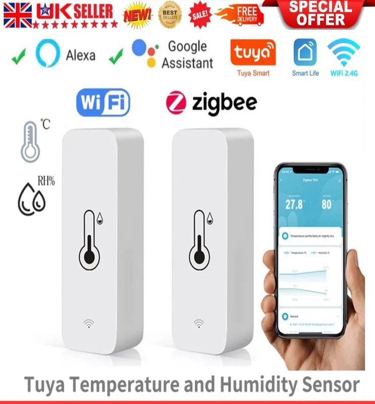 Tuya WiFi Zigbe Temperature Humidity Sensor Thermometer Hygrometer Smart Home UK