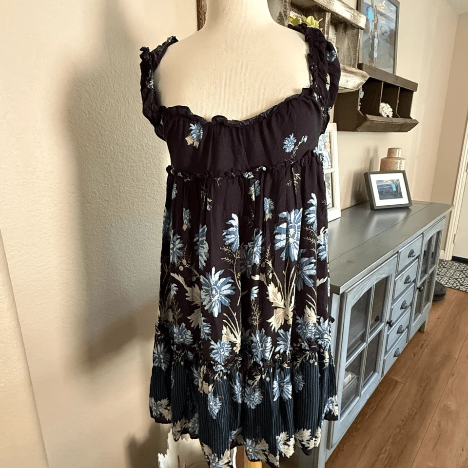 Free People Intimately Womens Bali Wild Daisy Slip Mini Dress Black Combo Medium - Image 2 of 4
