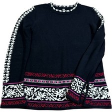 Hanna Andersson Sweater Women XSmall Black Snowflake Fair Isle Thick Pullover