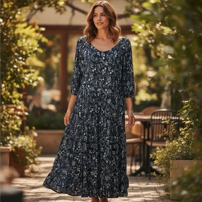 Foil Blue Floral Print Midi Dress Size 8