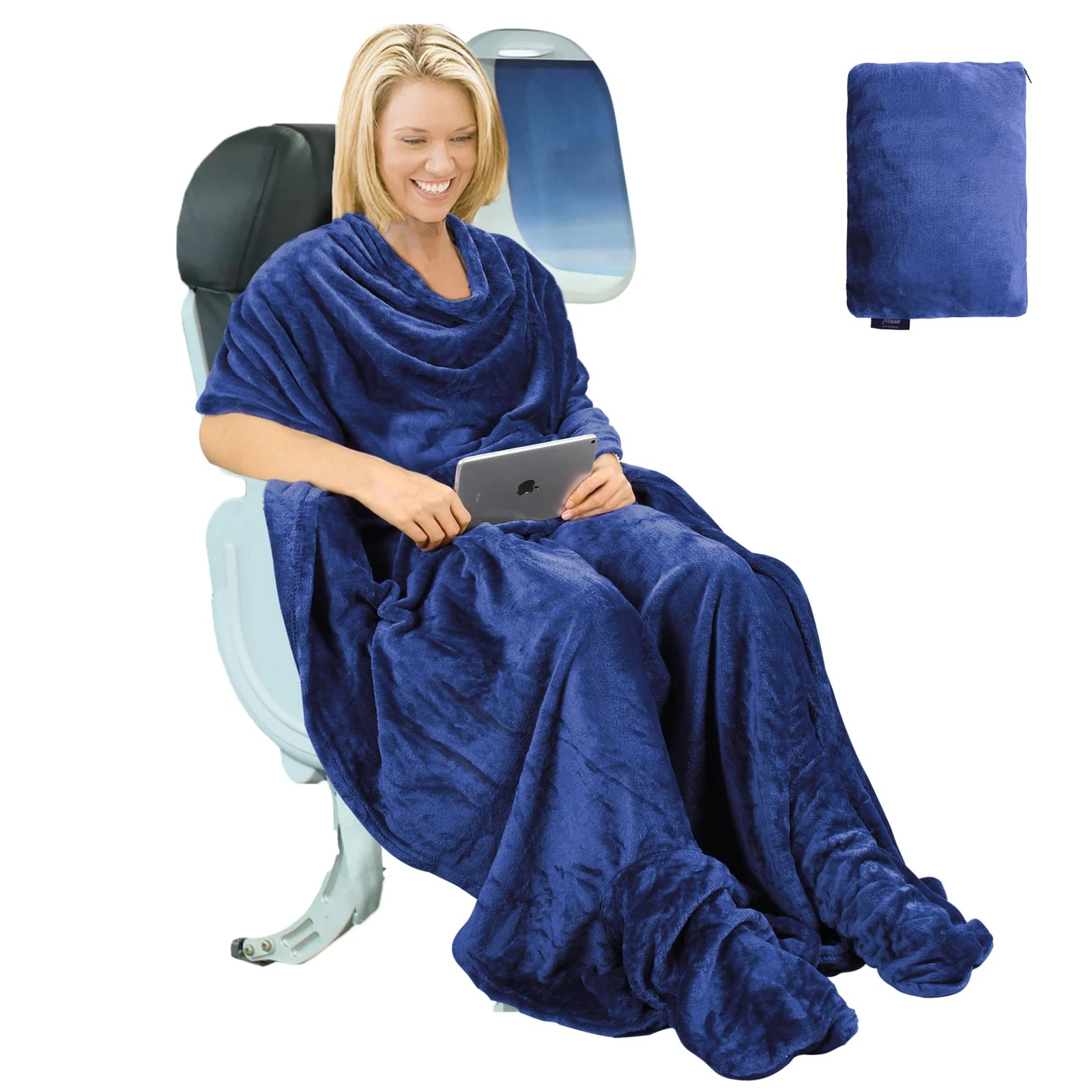 Travel Portable Blanket with Feet Pocket Airplane Office Poncho 4 in 1 Zipper...