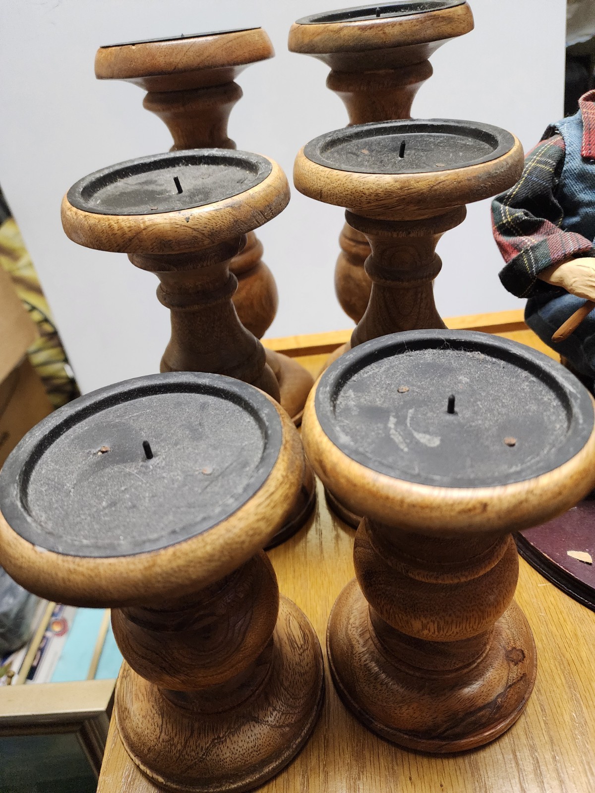 Vintage Wooden Candle Stick Holders-3 sets of 2,  different 