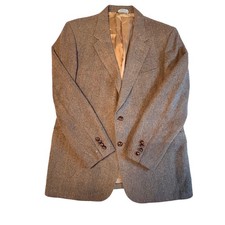 Vintage CRICKETEER Stone Thomas Mens Brown Herringbone Wool Blazer Jacket 42R