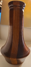 Wooden Single Rose Vase With Shiny Wood Grain Inlaid Sections Flat Bottom 6.5"