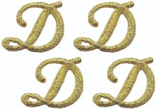 Lot of 4 Script Letter D Iron On Patches Gold Embroidered Applique 1 1/8" in 