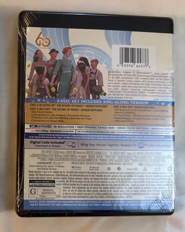 THE SOUND OF MUSIC 60TH ANNIVERSARY (4K Ultra HD + Blu-Ray + Digital) BRAND NEW! - Image 4 of 4