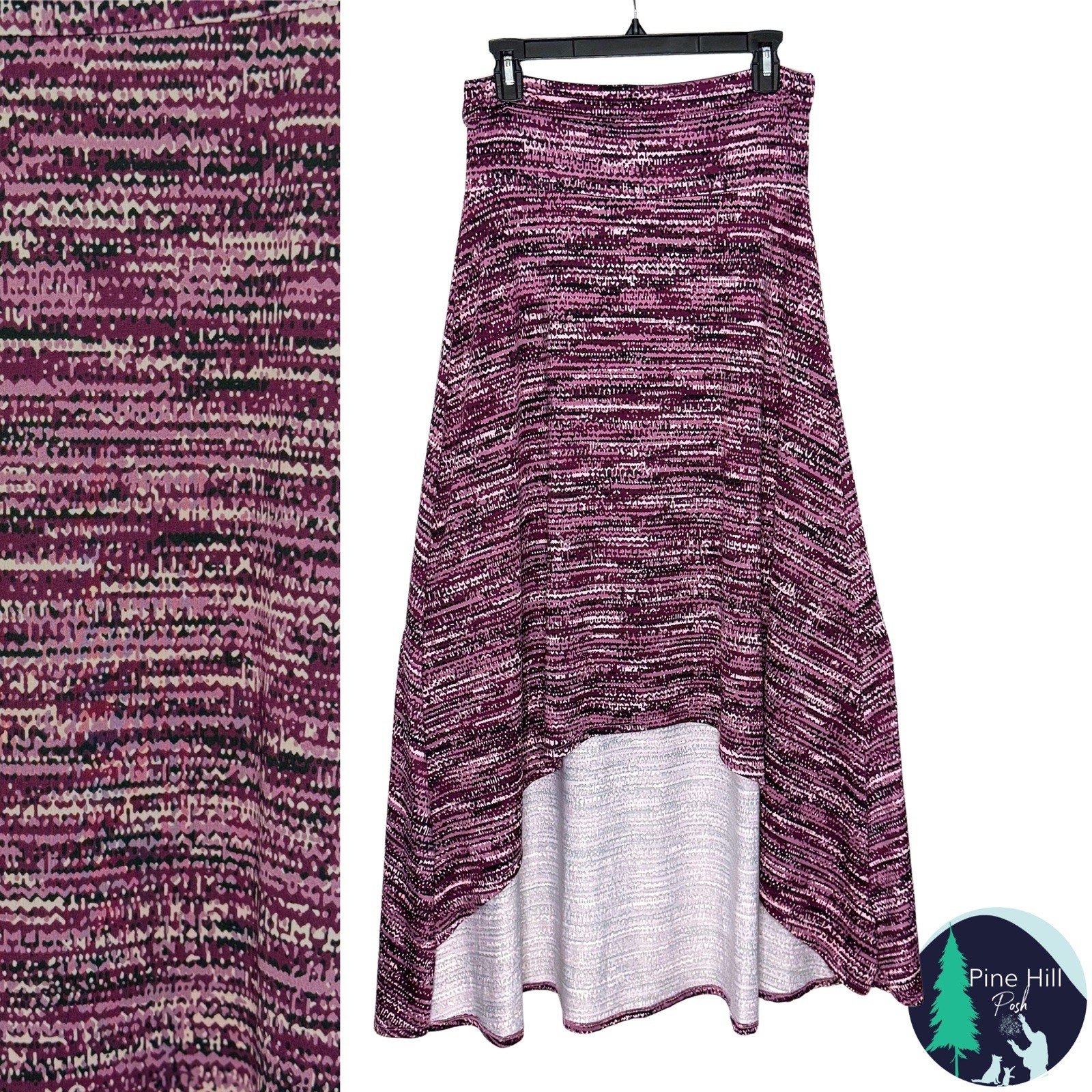 LuLaRoe Olivia High Low Maxi Skirt Dress Womens M Purple Abstract Stretch NWOT