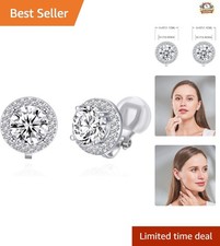AAA Quality White Cubic Zirconia Clip On Earrings - Perfect for Non-Pierced Ears