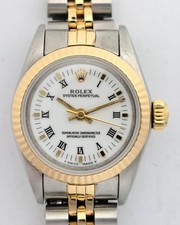 Rolex Oyster Perpetual 67193 18k Gold SS Ladies Wrist Watch Box Papers Tags