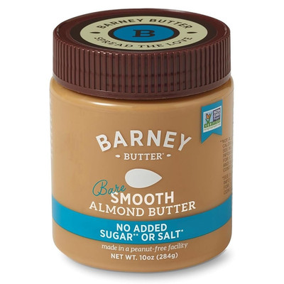Barney Butter Almond Butter, Bare Smooth, 10 Ounce Jar, No Added Sugar or Salt, 