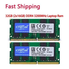 Crucial 32GB (2x16GB) DDR4 3200MHz PC4-25600 Laptop  SO-DIMM Memory 260-Pin 1.2V