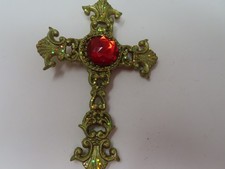 Red Gold Hanging Cross VTG 4.5' Tall Ornament