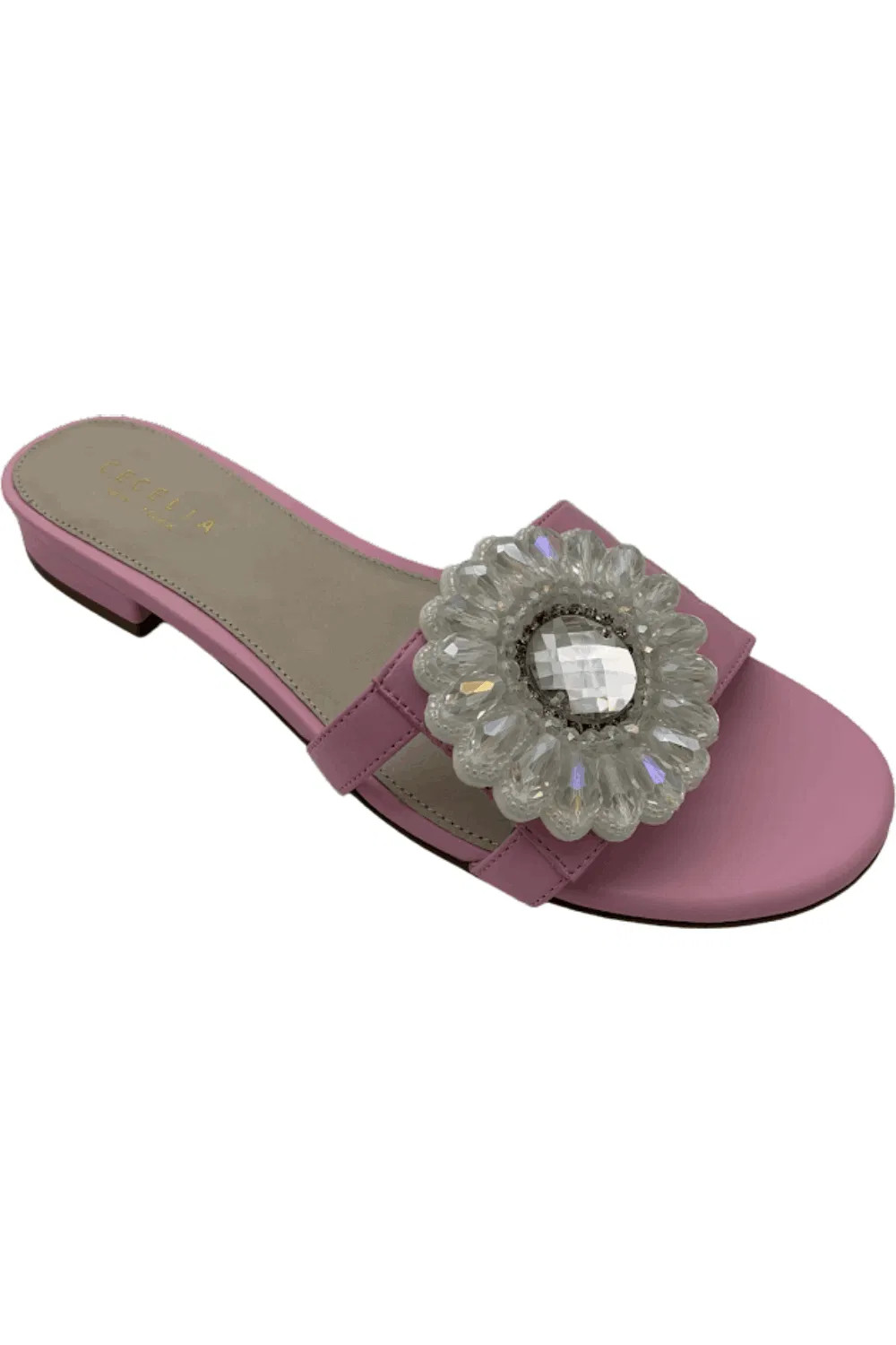 Cecelia New York Embellished Leather Slide Sandals Lidia Dusty Rose