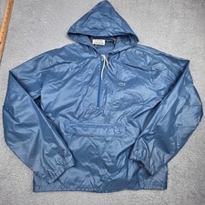 Izod Lacoste Windbreaker Anorak Mens XL Blue Vintage 80s Hooded Packable Jacket