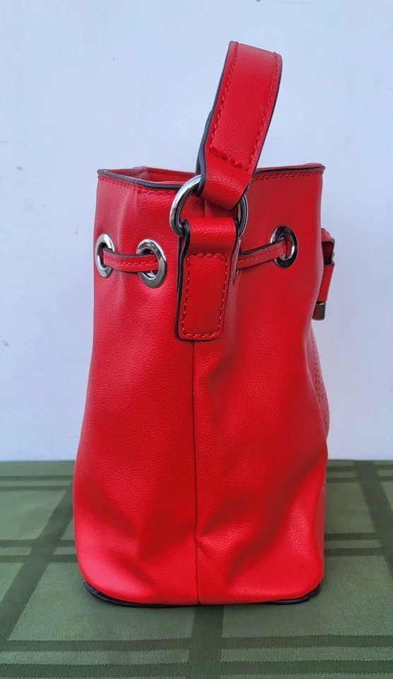 Red Guess Los Angeles Bucket Purse / Bag with Drawstring Closure - Image 4 of 4