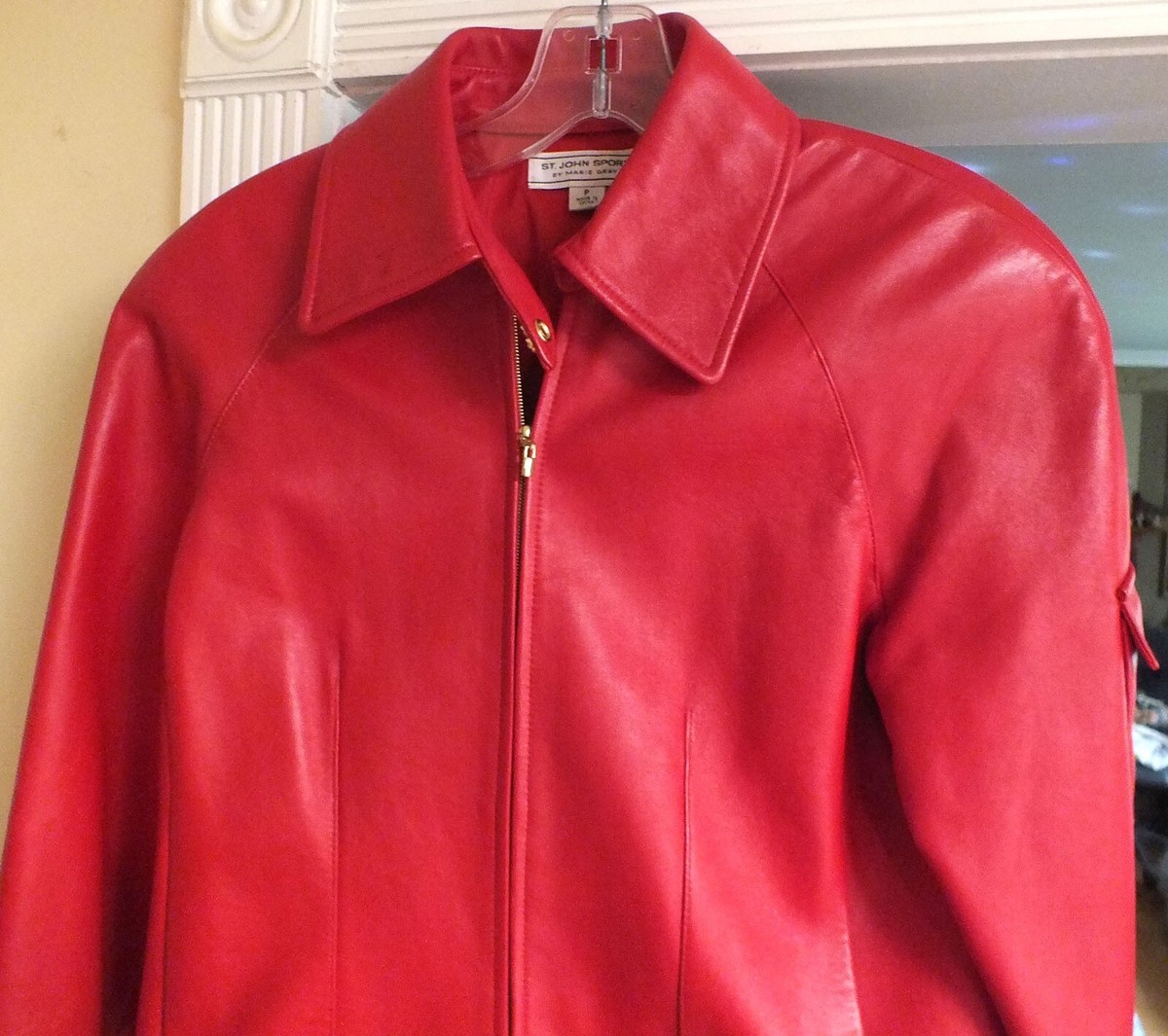 Rare St. John Sport by Marie Gray Red Leather Women's Jacket Sz. P
