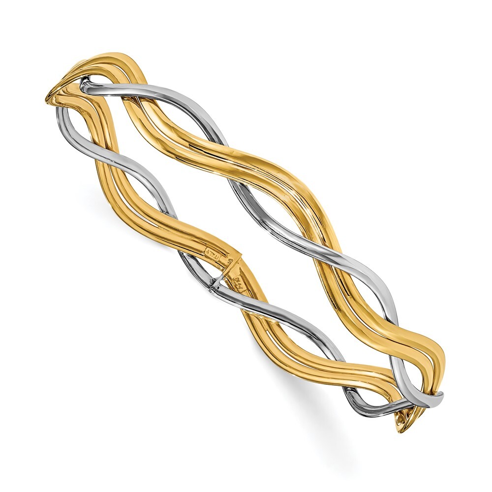Real 14kt Two-tone Polished Braided Slip-on Bangle; 7 inch
