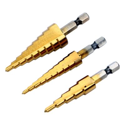 3pcs 4-20/3-12/4-12mm HSS Metric Titanium Metal Hex Step Drill Bit Set With Bag