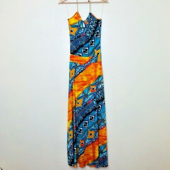 Maria & Kyndal's Printed Chain Halter Maxi Dress - Size Medium | eBay