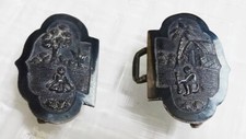 Vintage Art deco Dark Silver Antique Scenic Repousse 2 pc. Belt Buckle