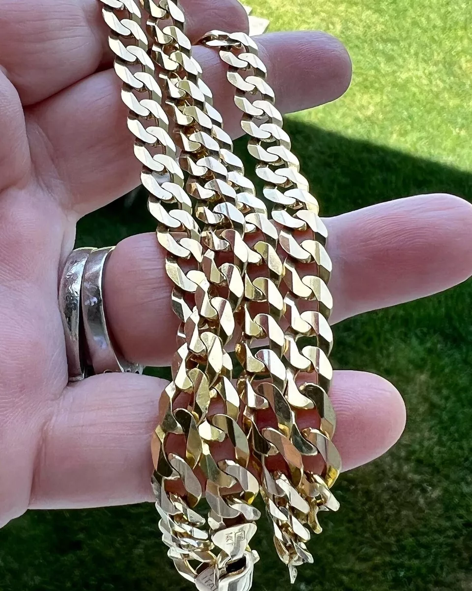 Vintage Solid 14k Yellow Gold Elongated Curb Link Chain 