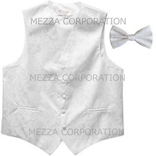 New Men's paisley formal Tuxedo Vest Waistcoat Bowtie White wedding prom party