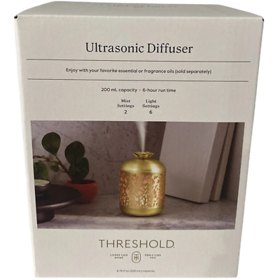 Gold Metal Flower Cutout Ultrasonic Diffuser 6 Hr Run Time by Threshold NEW