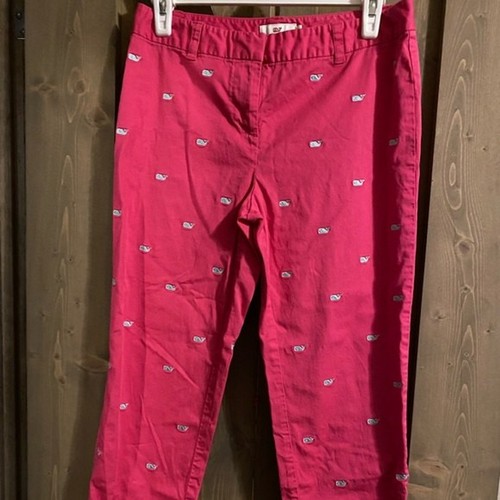 Vineyard Vines Damen rosa Chino Hose Größe 2 Allover Wal Print