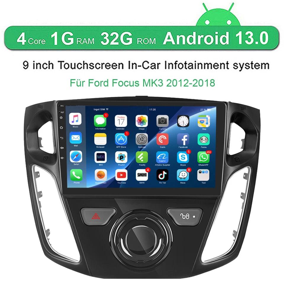 DAB+ Android 13 Autoradio Für Ford Focus MK3 2012-2018 GPS Navi WIFI BT RDS 32GB - Bild 3 von 4