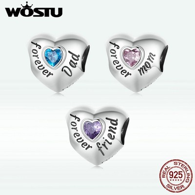 WOSTU 925 Sterling Silver Family Heart Charm - Compatible With Biagi, Troll, Chamilia Bracelets - View #3