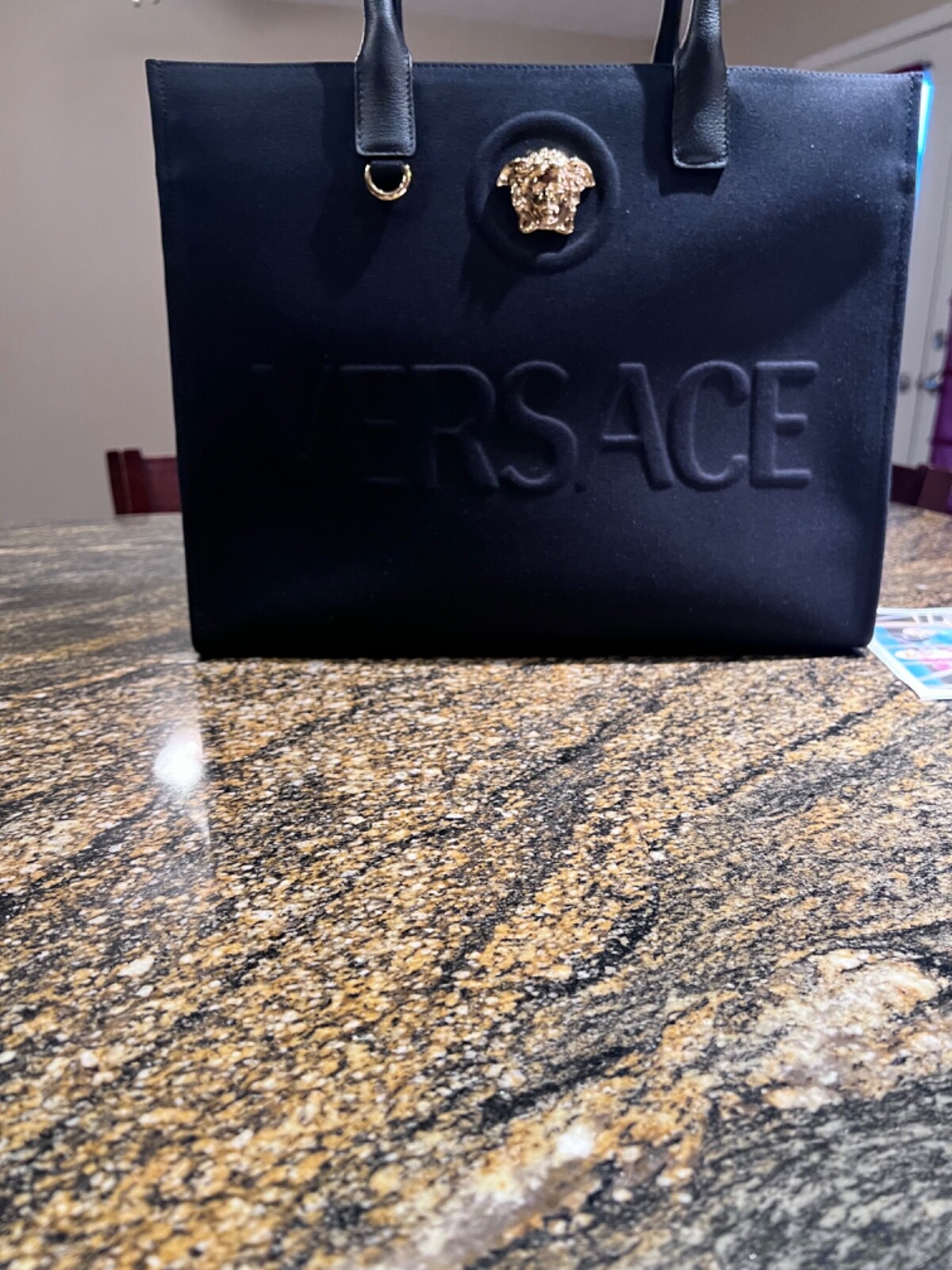 Versace Medusa Studded Logo Large Tote Shoulder Bag Black Canvas New