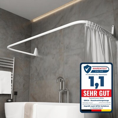 Erica Duschvorhangstange L-/U-Form 4in1   Ohne Bohren, Stahl, Bad & Dusche