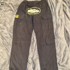 Corteiz Black + Yellow Guerillaz Cargos Black Medium 17 - 21 Waist Inside Leg 29
