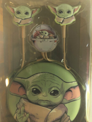 Star Wars Mandalorian GROGU Baby Yoda Wired EARBUDS & Travel Case Disney + NEW 