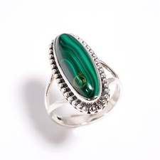 Natural Green Malachite Ring Green Stone 925 Sterling Silver Statement Rings