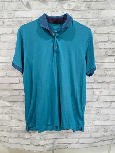 Greyson Golf Polo Mens Large Blue Green Solid Cutaway Collar Performance Shirt