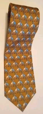Cape Cod Neckwear Mens Tie Tan Blue Pink Giraffes 100% Silk