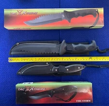 Two NOS Knives: Tac-Xtreme TX-019B & TX-029B w/ Sheath, Lanyards & Factory Boxes