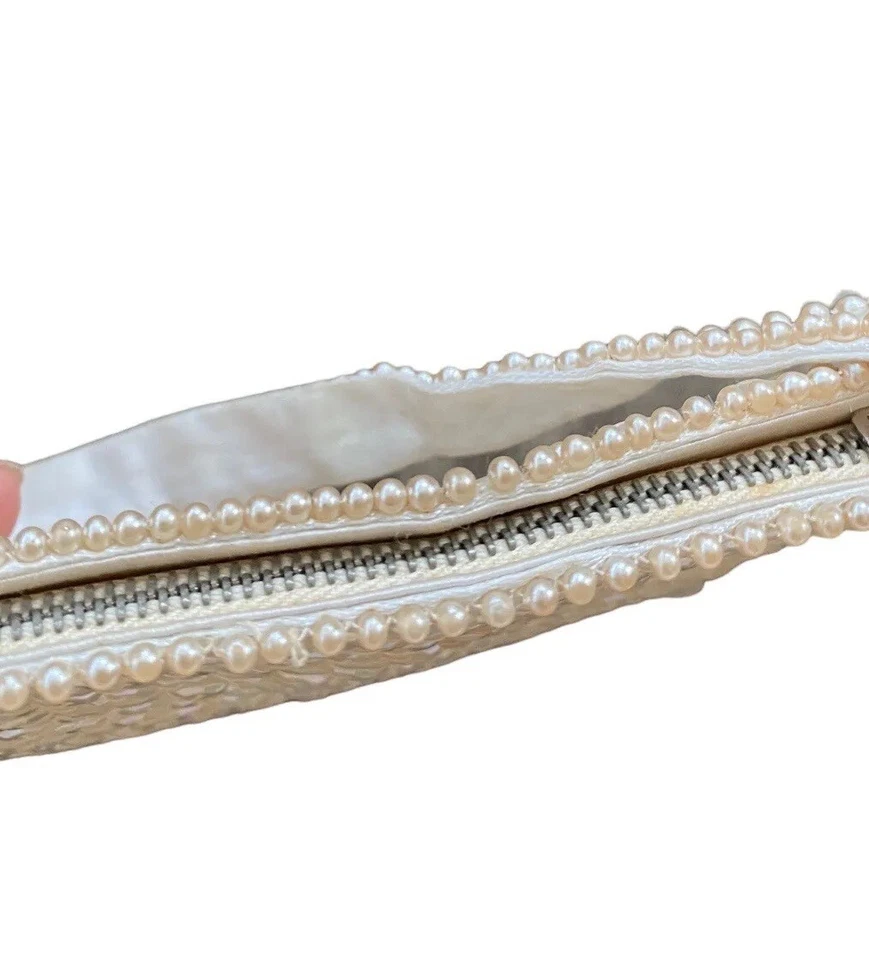 Vtg White Beaded Pearl Sequin Mini Bag Sharonee Formal Wedding 60s Japan Small - Image 3 of 4